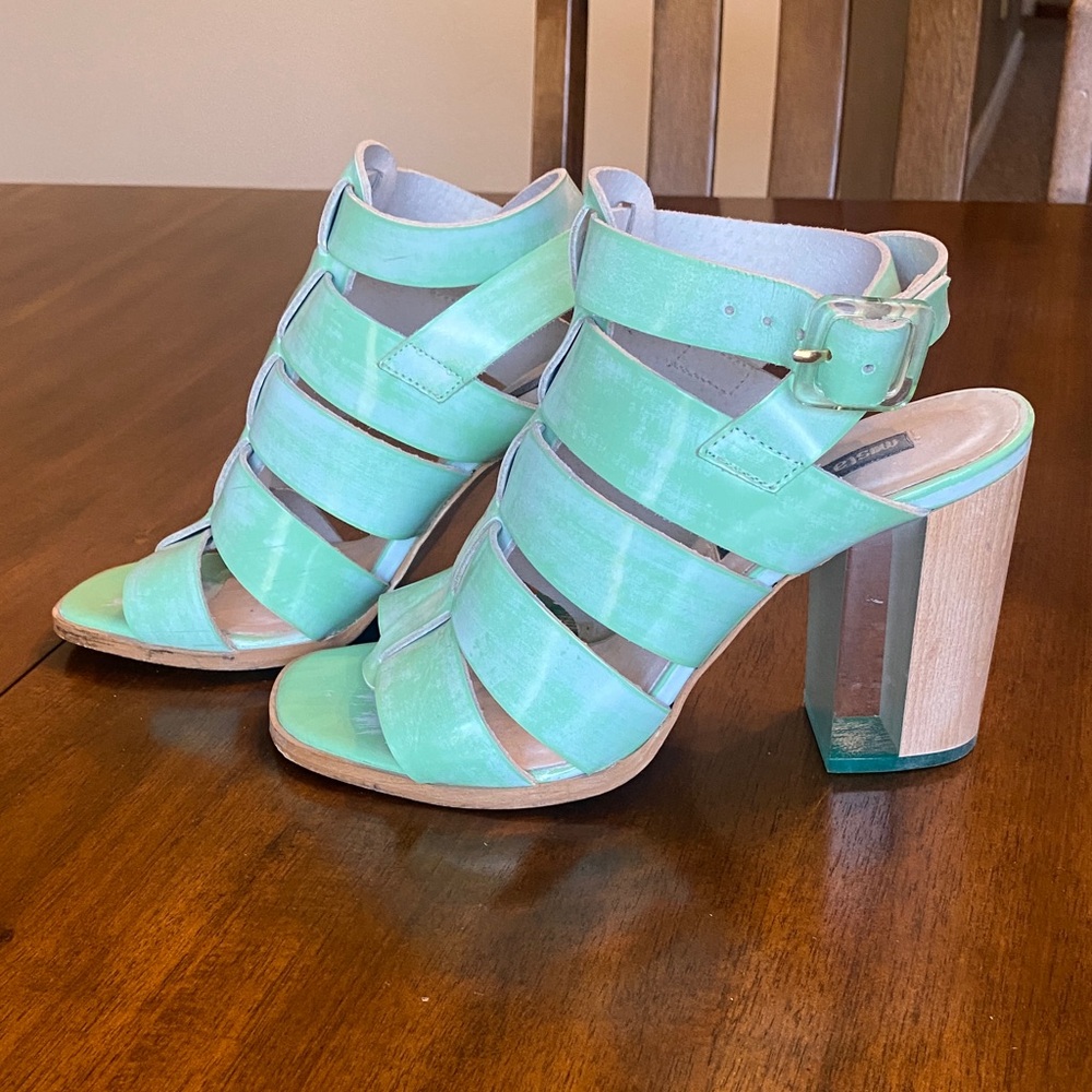 Miista Old Stock Green Sandals with Lucite Heel